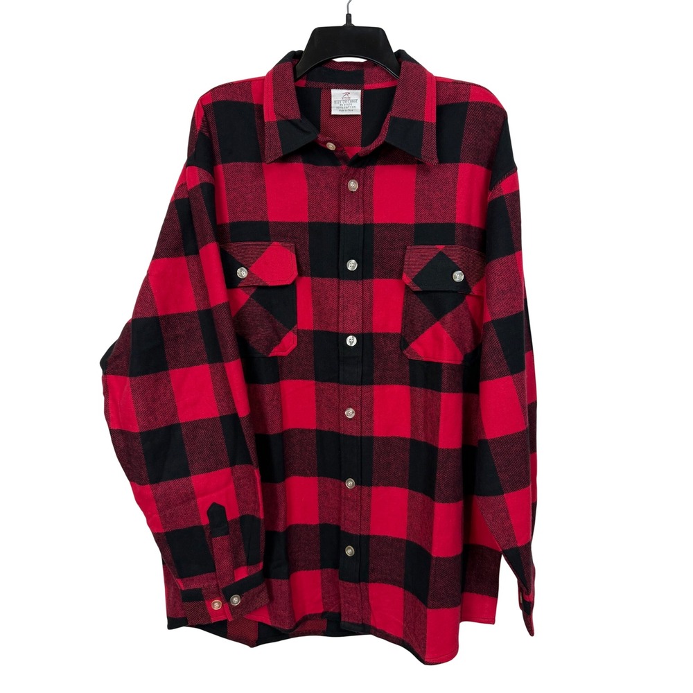 Rothco Mens 100% Cotton Flannel Shirt 2XL Red Black Buffalo Plaid Button Down